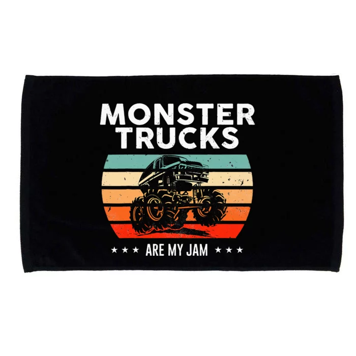 Vintage Monster Truck Are My Jam Retro Sunset Cool Engines Microfiber Hand Towel