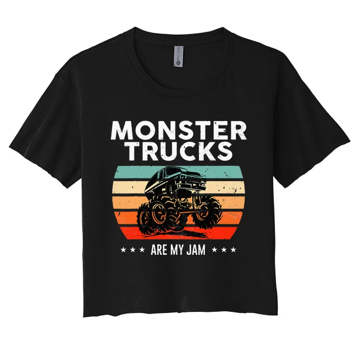 Vintage Monster Truck Are My Jam Retro Sunset Cool Engines Women's Crop Top Tee