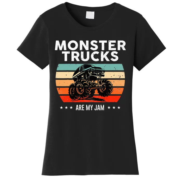 Vintage Monster Truck Are My Jam Retro Sunset Cool Engines Women's T-Shirt