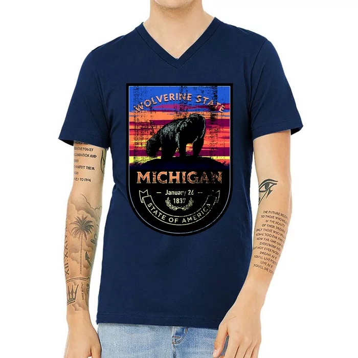 Vintage Michigan The Wolverine State V-Neck T-Shirt