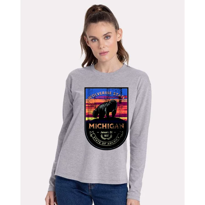 Vintage Michigan The Wolverine State Womens Cotton Relaxed Long Sleeve T-Shirt