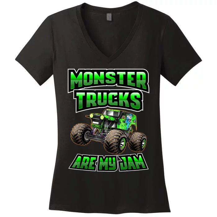 Vintage Monster Truck Are My Jam Truck Boy Birthday Women's V-Neck T-Shirt