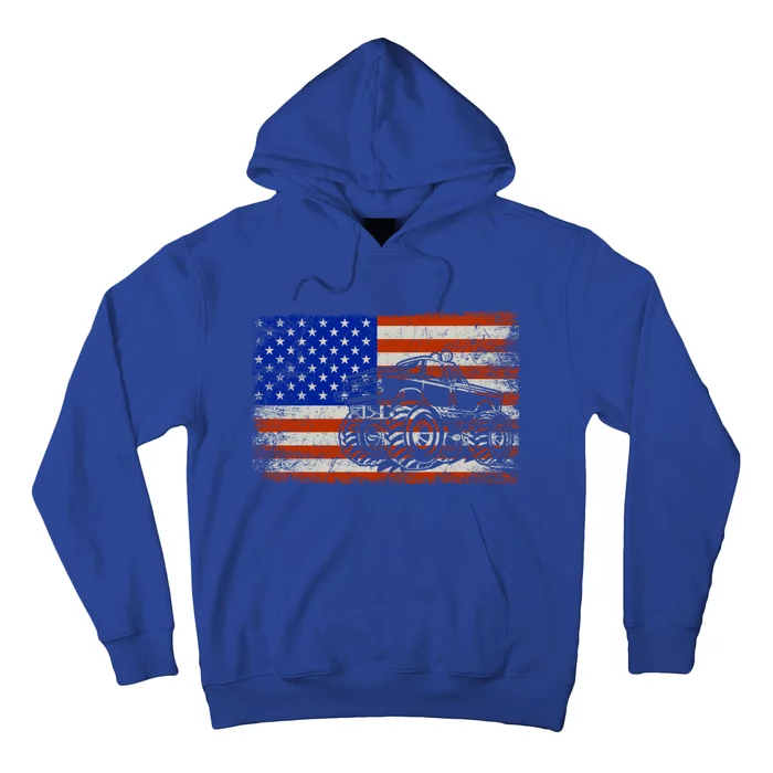 Vintage Monster Truck Lovers American Flag Funny Gift Hoodie