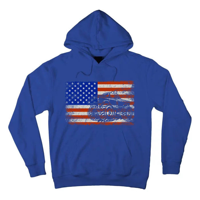 Vintage Monster Truck Lovers American Flag Funny Gift Tall Hoodie