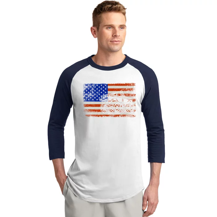 Vintage Monster Truck Lovers American Flag Funny Gift Baseball Sleeve Shirt