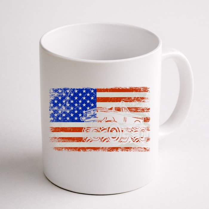 Vintage Monster Truck Lovers American Flag Funny Gift Front & Back Coffee Mug