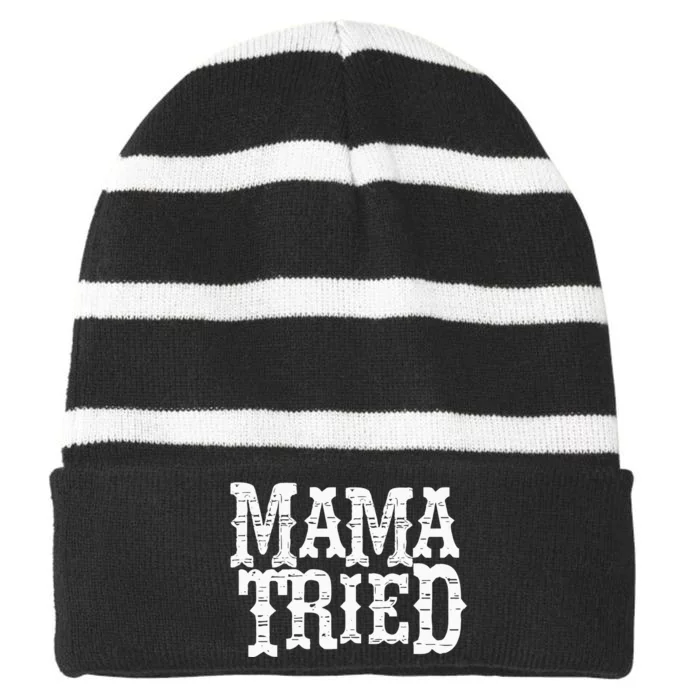 VINTAGE Mama Tried Country Outlaw Music Hoodie Striped Beanie with Solid Band