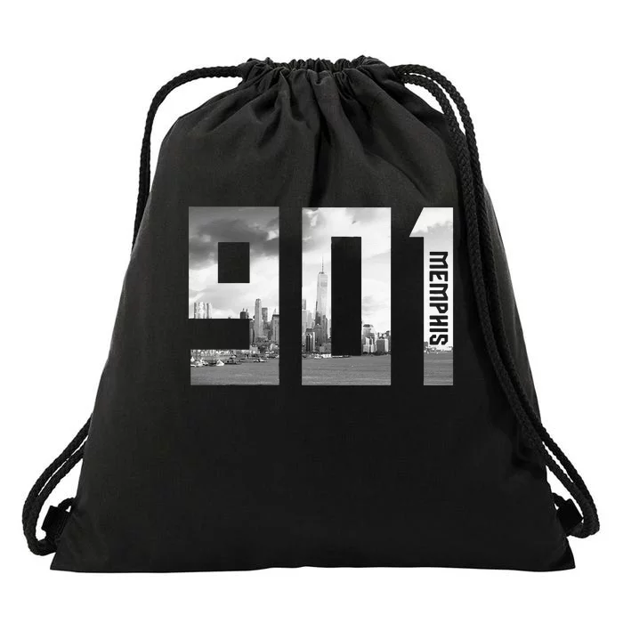 Vintage Memphis Tennessee 901 Area Code Skyline Drawstring Bag