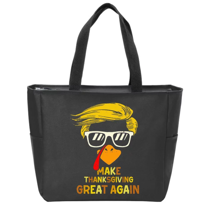 Vintage Make Thanksgiving Great Again Turkey Trump Face 2024 Zip Tote Bag