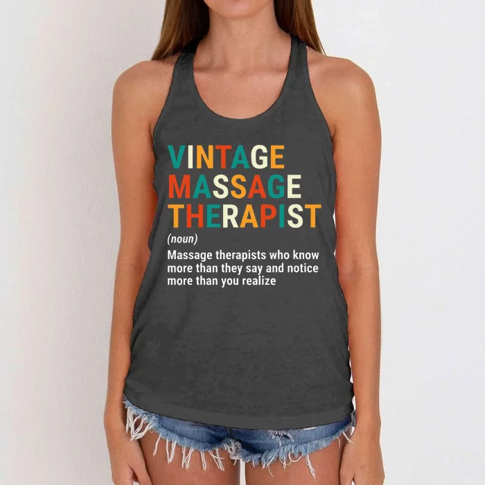 Vintage Massage Therapist Definition Noun Funny Massage Women's Knotted Racerback Tank