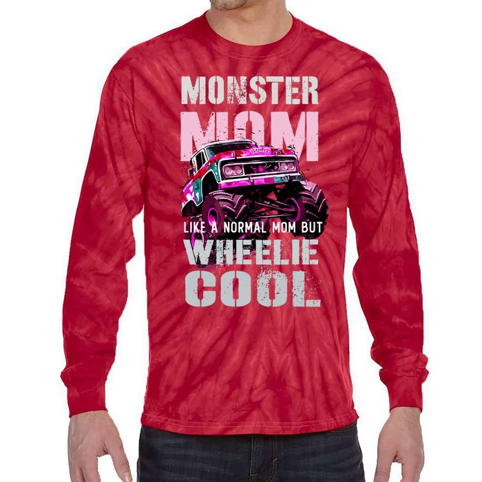 Vintage Monster Truck Mom Like Normal Mama Of Birthday Boy Tie-Dye Long Sleeve Shirt