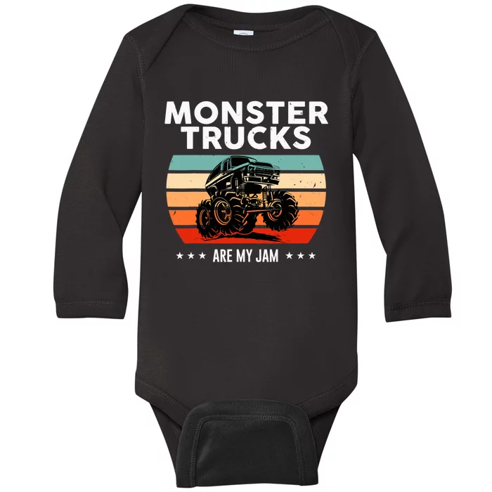 Vintage Monster Truck Are My Jam Retro Sunset Cool Engines Baby Long Sleeve Bodysuit