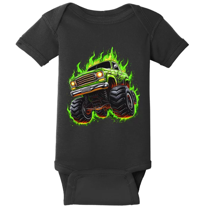 Vintage Monster Truck Sunset Monster Truck Baby Bodysuit