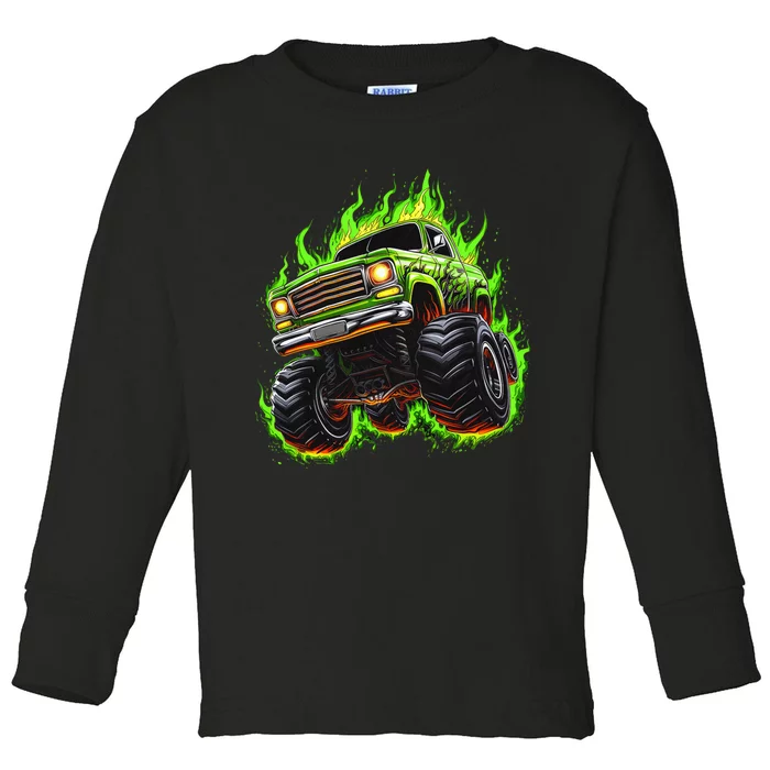 Vintage Monster Truck Sunset Monster Truck Toddler Long Sleeve Shirt