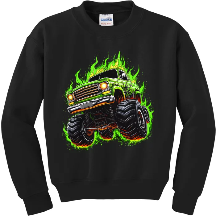 Vintage Monster Truck Sunset Monster Truck Kids Sweatshirt