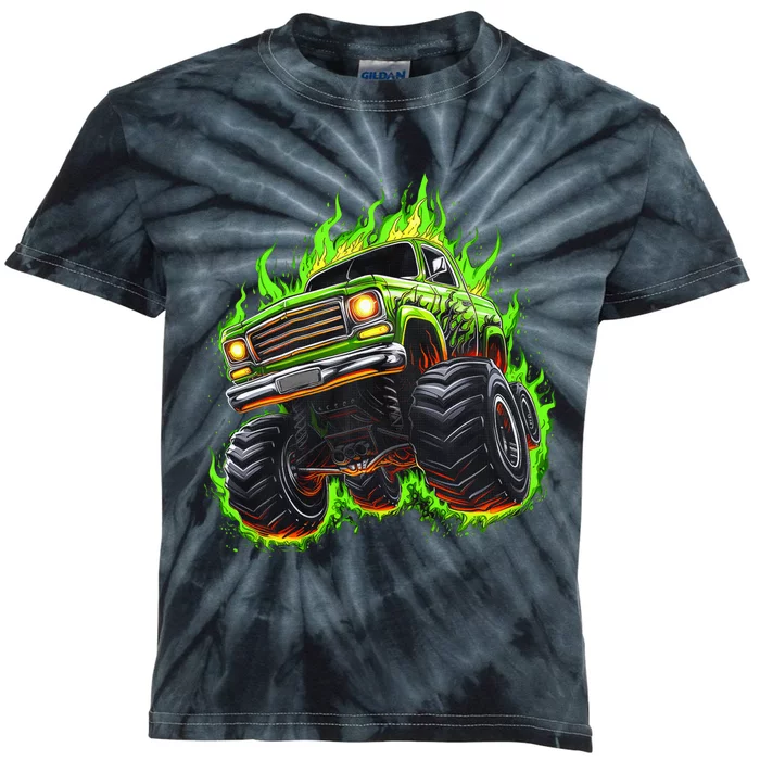 Vintage Monster Truck Sunset Monster Truck Kids Tie-Dye T-Shirt