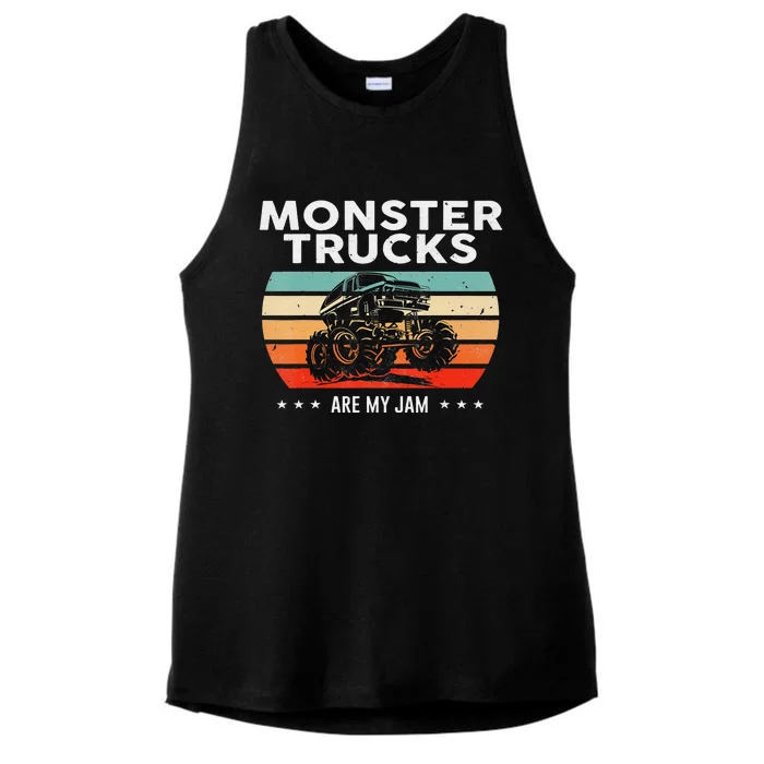 Vintage Monster Truck Are My Jam Retro Sunset Cool Engines Ladies Tri-Blend Wicking Tank