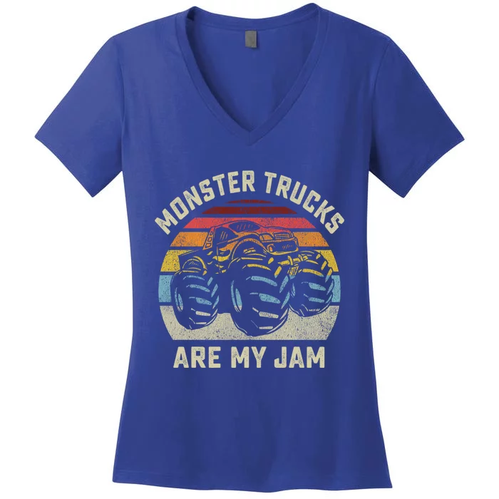 Vintage Monster Truck Retro Style Monster Trucks Are My Jam Gift Women's V-Neck T-Shirt