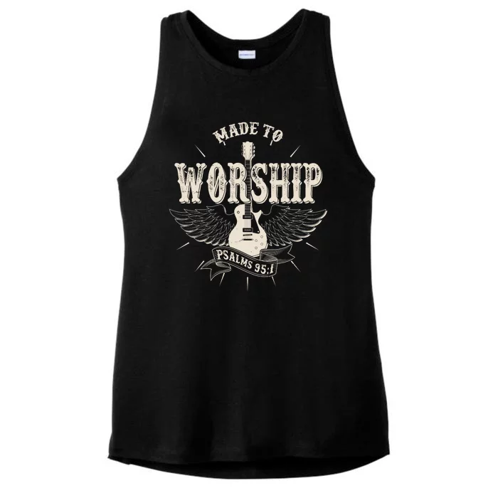 Vintage Made To Worship Psalms 95 1 Winged Rock Electric Guitar Ladies Tri-Blend Wicking Tank