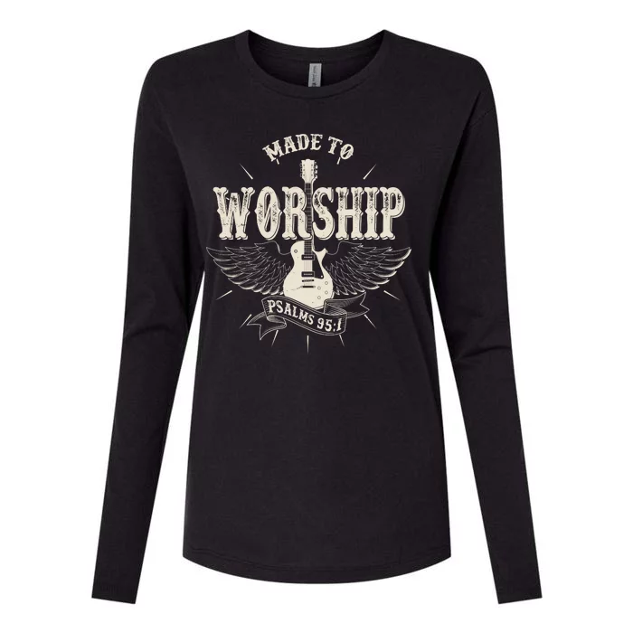 Vintage Made To Worship Psalms 95 1 Winged Rock Electric Guitar Womens Cotton Relaxed Long Sleeve T-Shirt