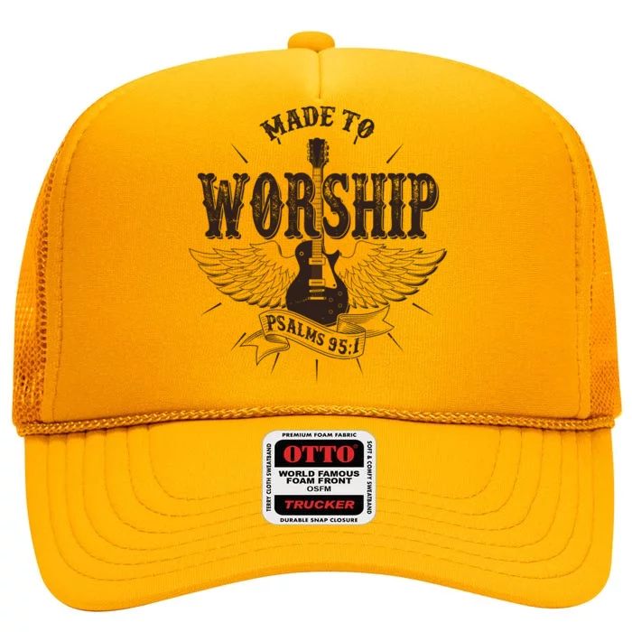 Vintage Made To Worship Psalms 95 1 Winged Rock Electric Guitar High Crown Mesh Trucker Hat