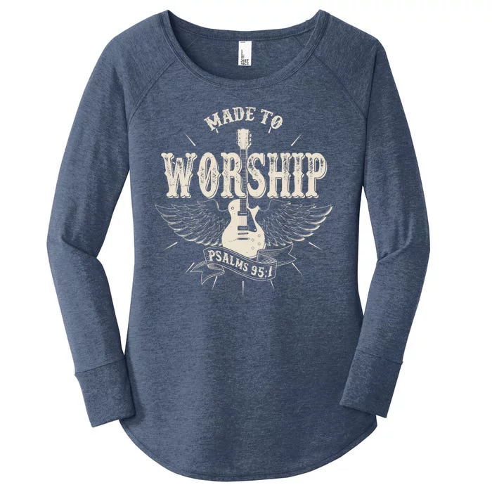 Vintage Made To Worship Psalms 95 1 Winged Rock Electric Guitar Women's Perfect Tri Tunic Long Sleeve Shirt