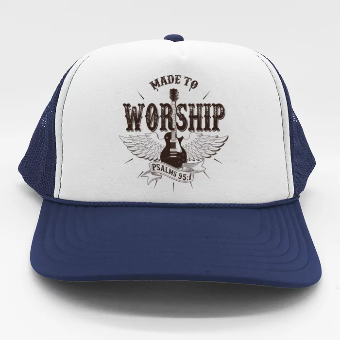 Vintage Made To Worship Psalms 95 1 Winged Rock Electric Guitar Trucker Hat