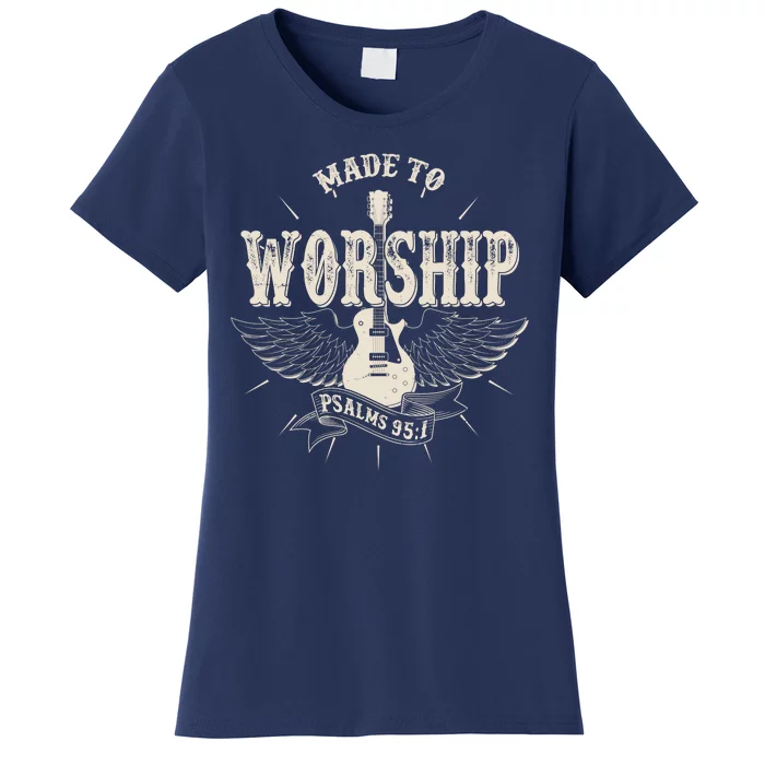 Vintage Made To Worship Psalms 95 1 Winged Rock Electric Guitar Women's T-Shirt