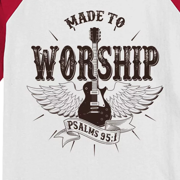 Vintage Made To Worship Psalms 95 1 Winged Rock Electric Guitar Kids Colorblock Raglan Jersey