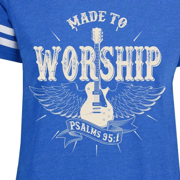 Vintage Made To Worship Psalms 95 1 Winged Rock Electric Guitar Enza Ladies Jersey Football T-Shirt