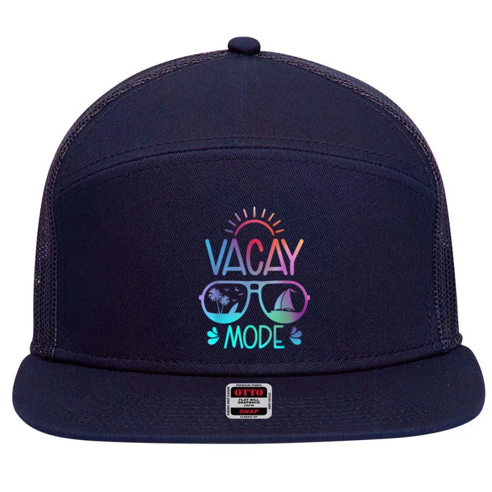 Vacay Mode Tie Dye Vacation Summer Cruise Family Holiday 7 Panel Mesh Trucker Snapback Hat