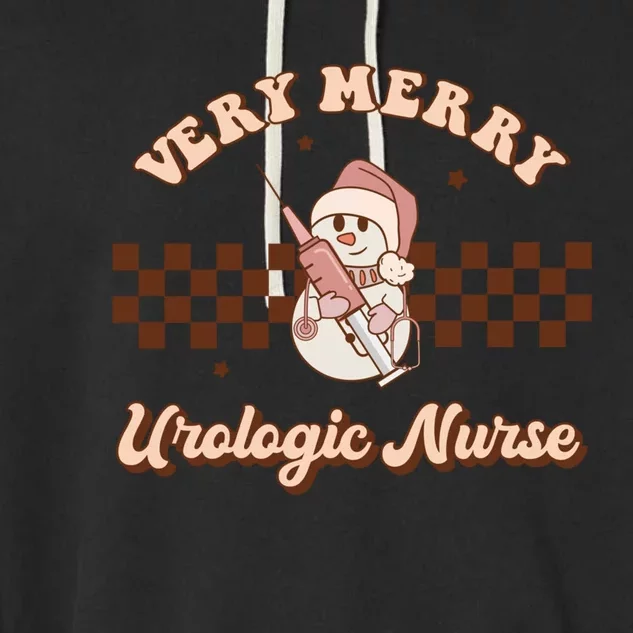 Very Merry Urologic Nurse Groovy Retro Christmas Pajamas Great Gift Garment-Dyed Fleece Hoodie