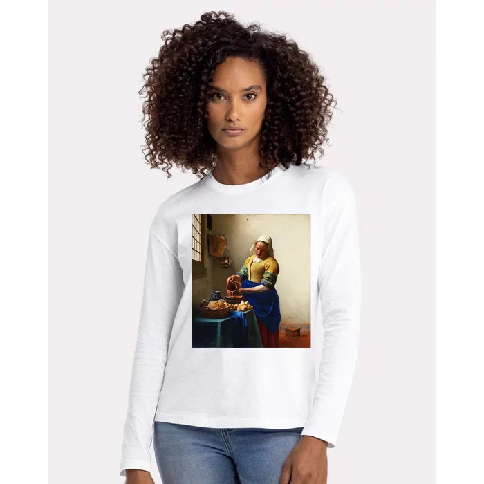 Vermeer Milkmaid Womens Cotton Relaxed Long Sleeve T-Shirt