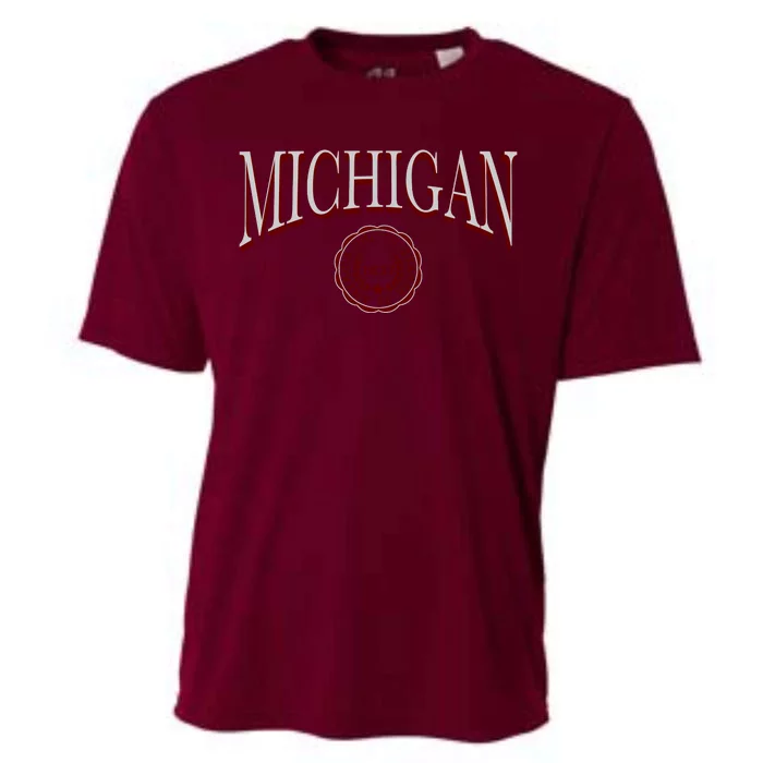 Vintage Michigan Varsity Style Cooling Performance Crew T-Shirt