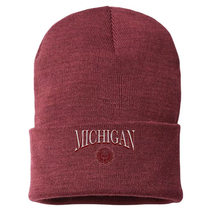 Vintage Michigan Varsity Style Sustainable Knit Beanie