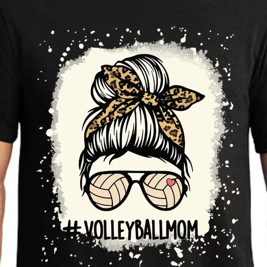 Volleyball Mom Volleyball Lover Mom Messy Bun Bleached Pajama Set