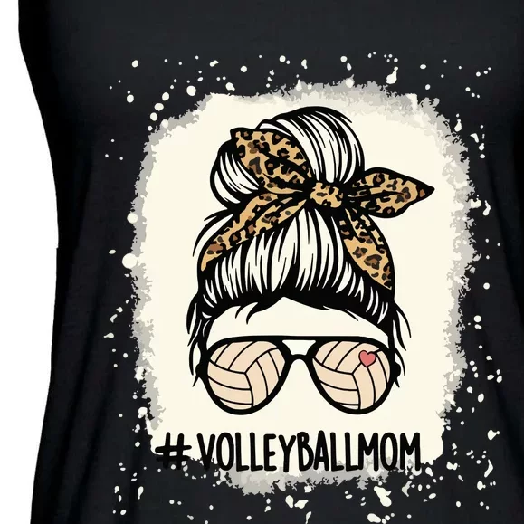 Volleyball Mom Volleyball Lover Mom Messy Bun Bleached Ladies Essential Flowy Tank