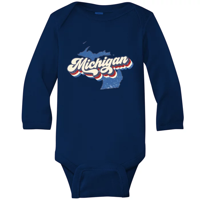 Vintage Michigan Baby Long Sleeve Bodysuit