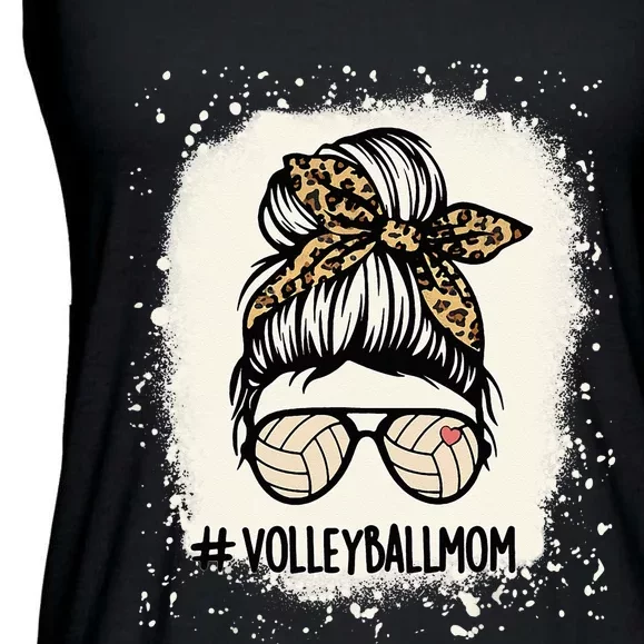 Volleyball Mom Volleyball Lover Mom Messy Bun Bleached Ladies Essential Flowy Tank