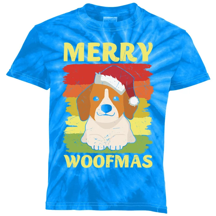 Vintage Merry Woofmas Christmas Family Golden Retriever Xmas Gift Kids Tie-Dye T-Shirt