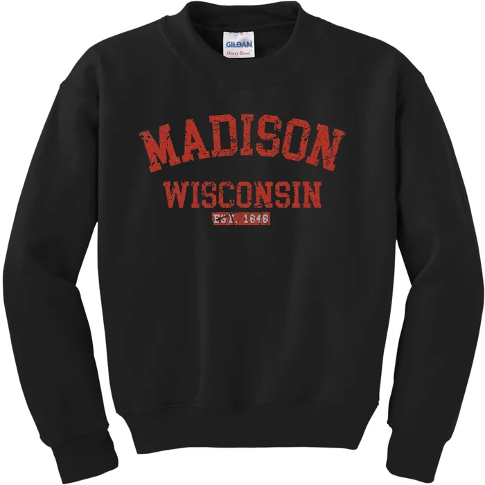 Vintage Madison Wisconsin State Wi Athletic Sports Design Kids Sweatshirt