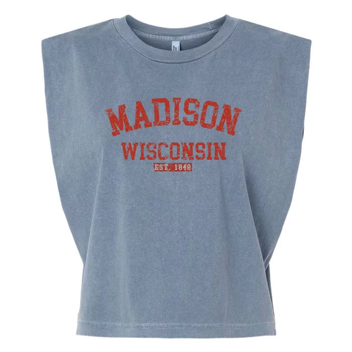 Vintage Madison Wisconsin State Wi Athletic Sports Design Garment-Dyed Women's Muscle Tee