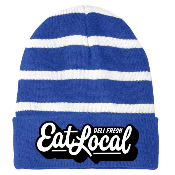 Vegas Matt Wearing Deli Fresh Eat Local Striped Beanie with Solid Band