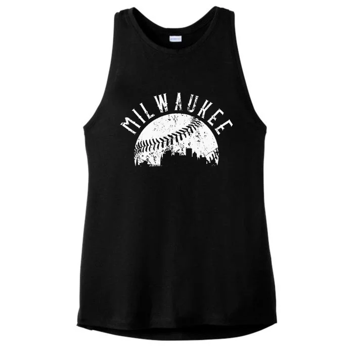 Vintage Milwaukee Wisconsin Skyline Apparel Ladies Tri-Blend Wicking Tank