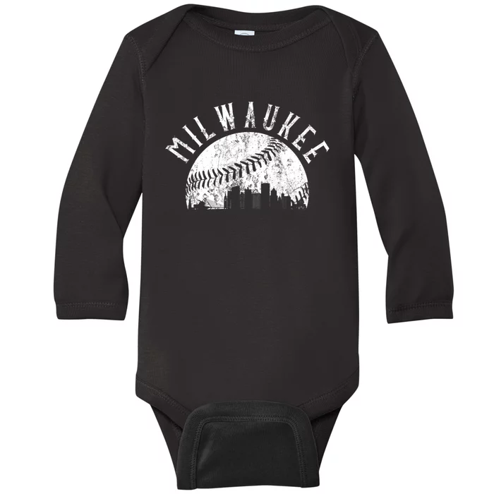 Vintage Milwaukee Wisconsin Skyline Apparel Baby Long Sleeve Bodysuit