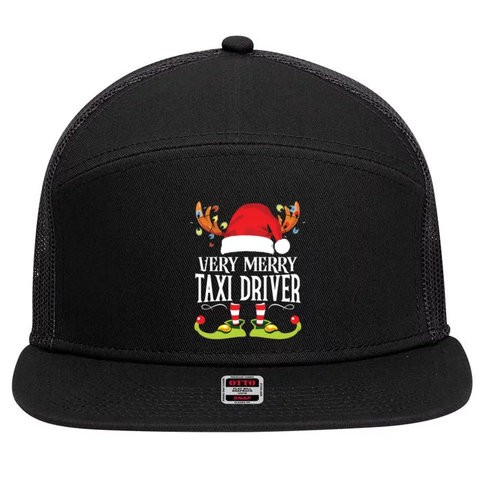 Very Merry Xmas Taxi Driver Matching Christmas 7 Panel Mesh Trucker Snapback Hat