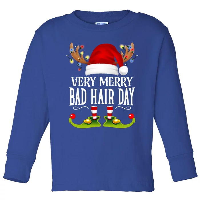 Very Merry Xmas Bad Hair Day Matching Christmas Cute Gift Toddler Long Sleeve Shirt