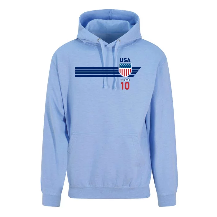 Vintage Number 10 USA Soccer American Flag Football Jersey Unisex Surf Hoodie