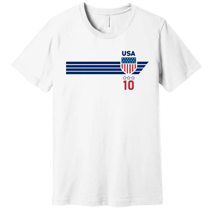 Vintage Number 10 USA Soccer American Flag Football Jersey Premium T-Shirt