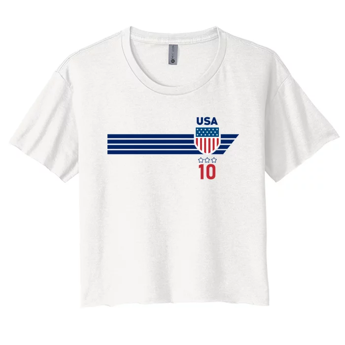 Vintage Number 10 USA Soccer American Flag Football Jersey Women's Crop Top Tee